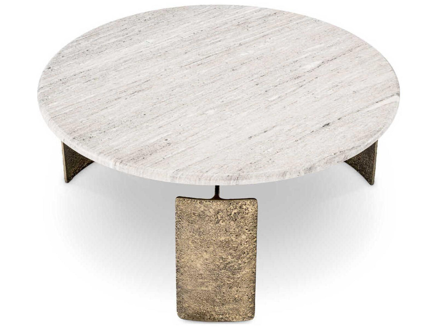 Bodega Round Coffee Table with Beige Marble Top and Antique Brass Finish