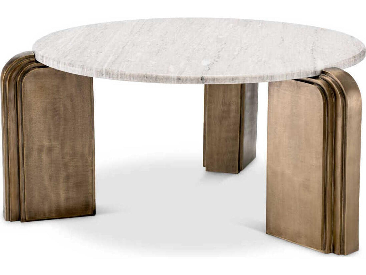 Albion Round Coffee Table in Antique Brass with Beige Marble Top