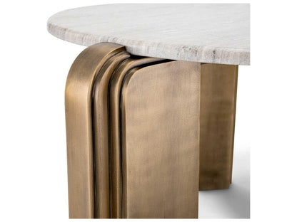 Albion Round Coffee Table in Antique Brass with Beige Marble Top