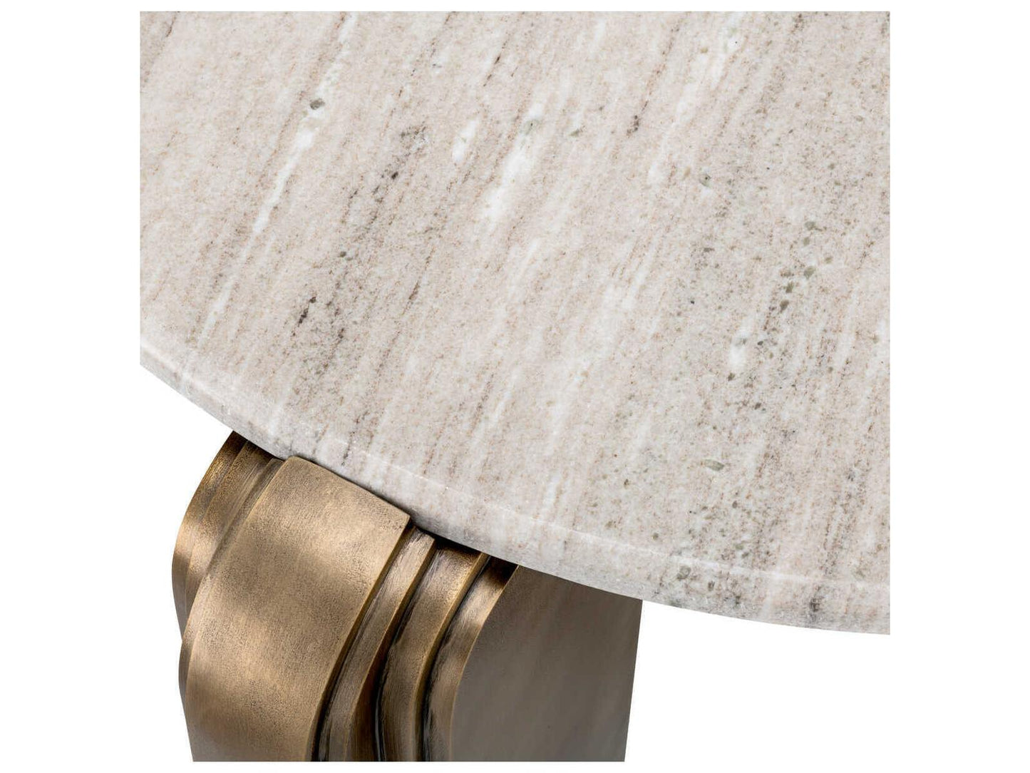 Albion Round Coffee Table in Antique Brass with Beige Marble Top