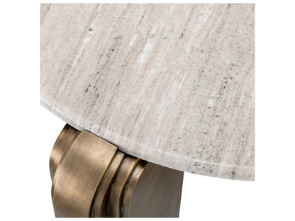 Albion Round Coffee Table in Antique Brass with Beige Marble Top