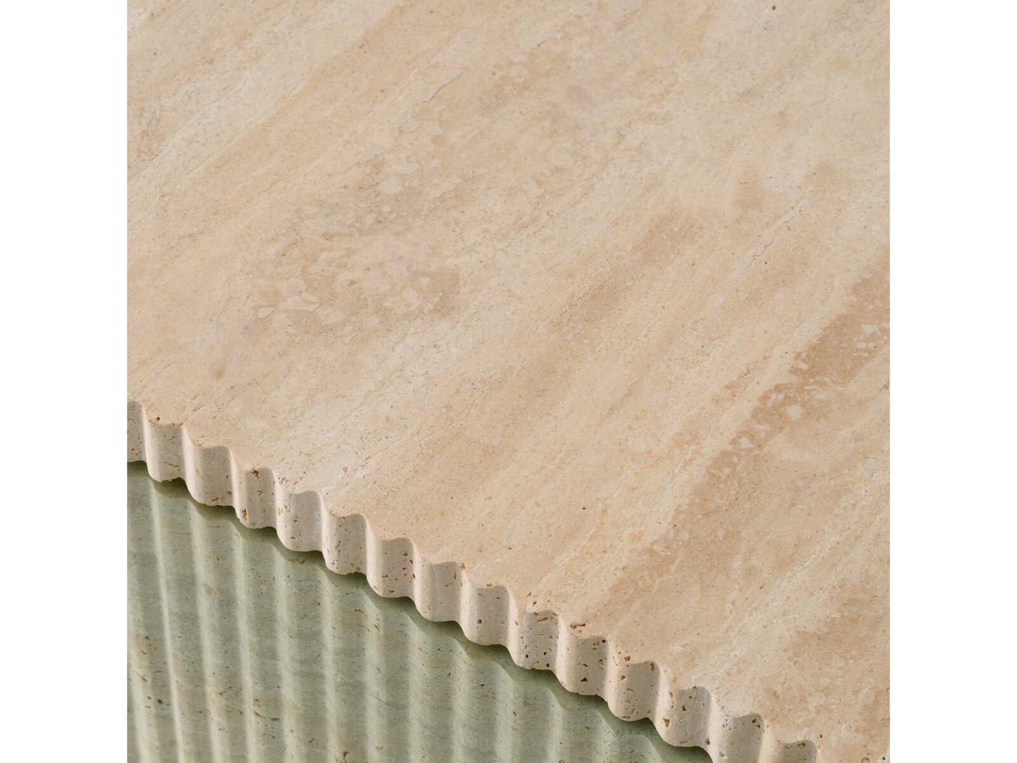 Brindisi Square Travertine Coffee Table with Clear Glass Top