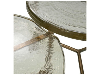 Baldovini Set of 3 Round Coffee Tables in Vintage Brass and Handmade Glass
