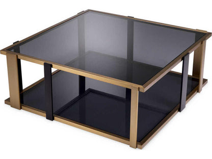 Clio Square Coffee Table in Brushed Brass and Smoked Glass
