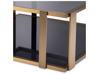 Clio Square Coffee Table in Brushed Brass and Smoked Glass