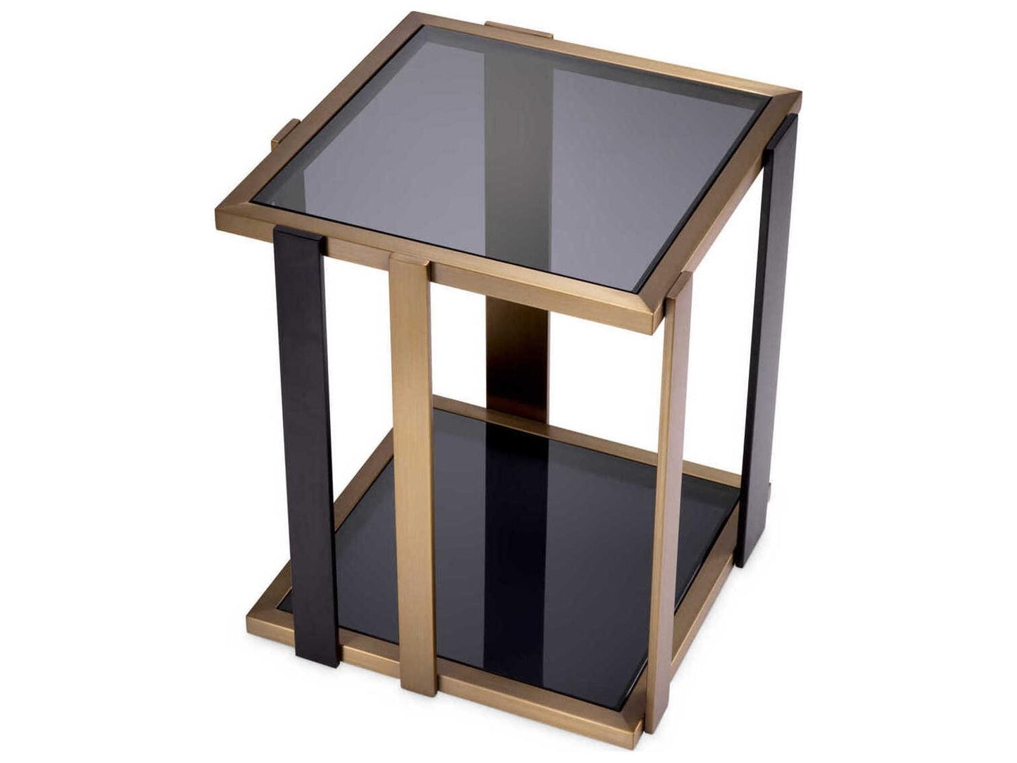 Clio Square Side Table in Brushed Brass and Smoked Glass