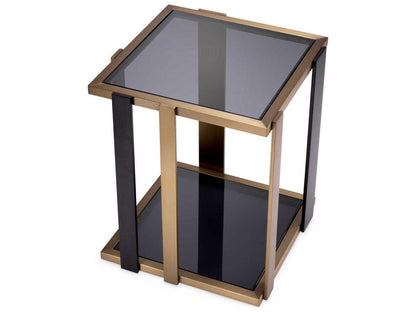 Clio Square Side Table in Brushed Brass and Smoked Glass
