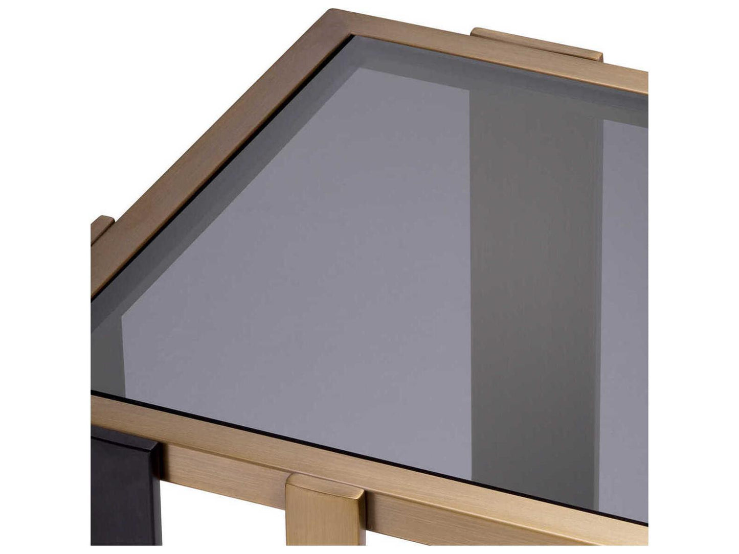 Clio Square Side Table in Brushed Brass and Smoked Glass