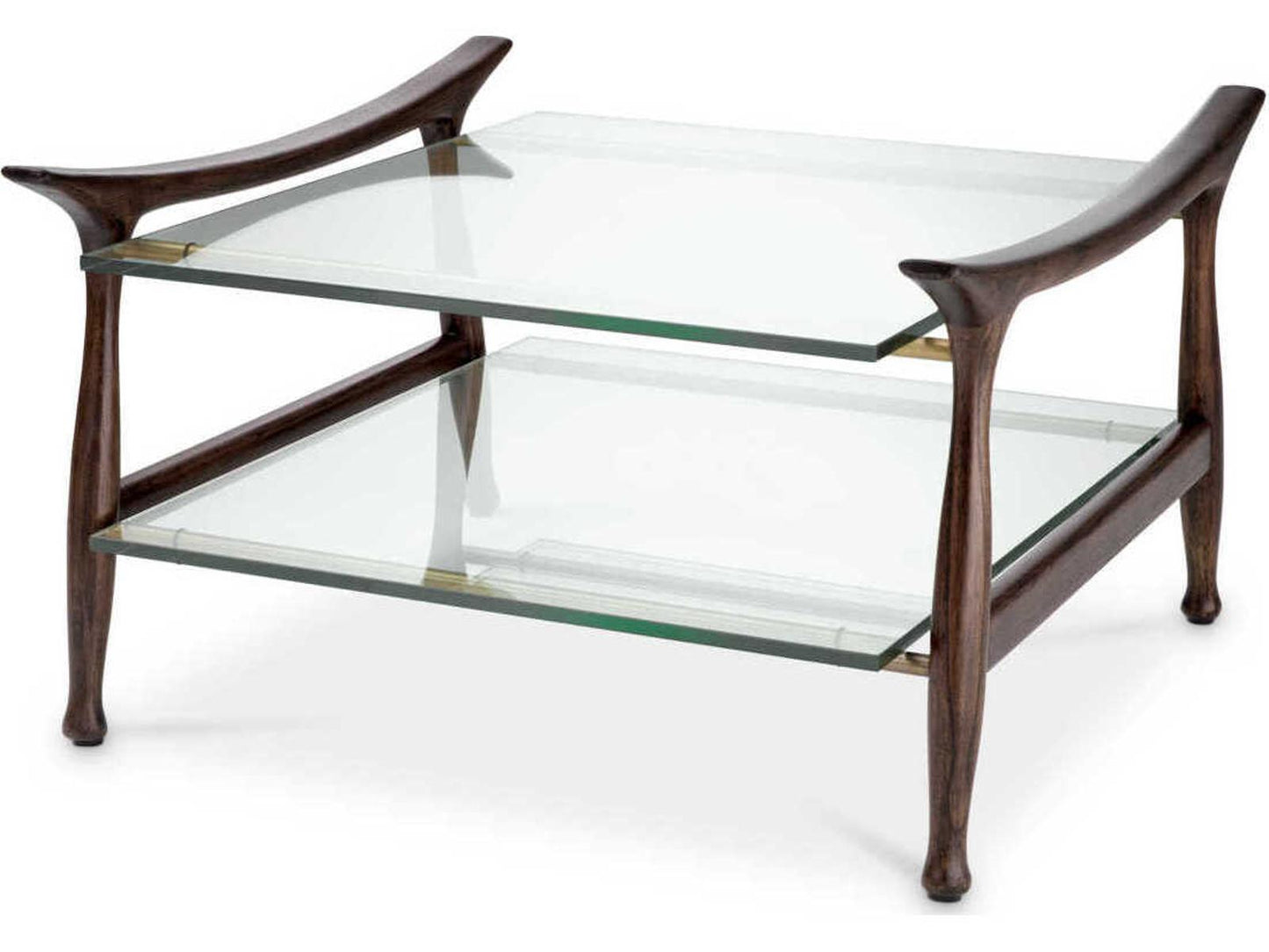 Manzo Coffee Table in Classic Brown Finish with Clear Glass