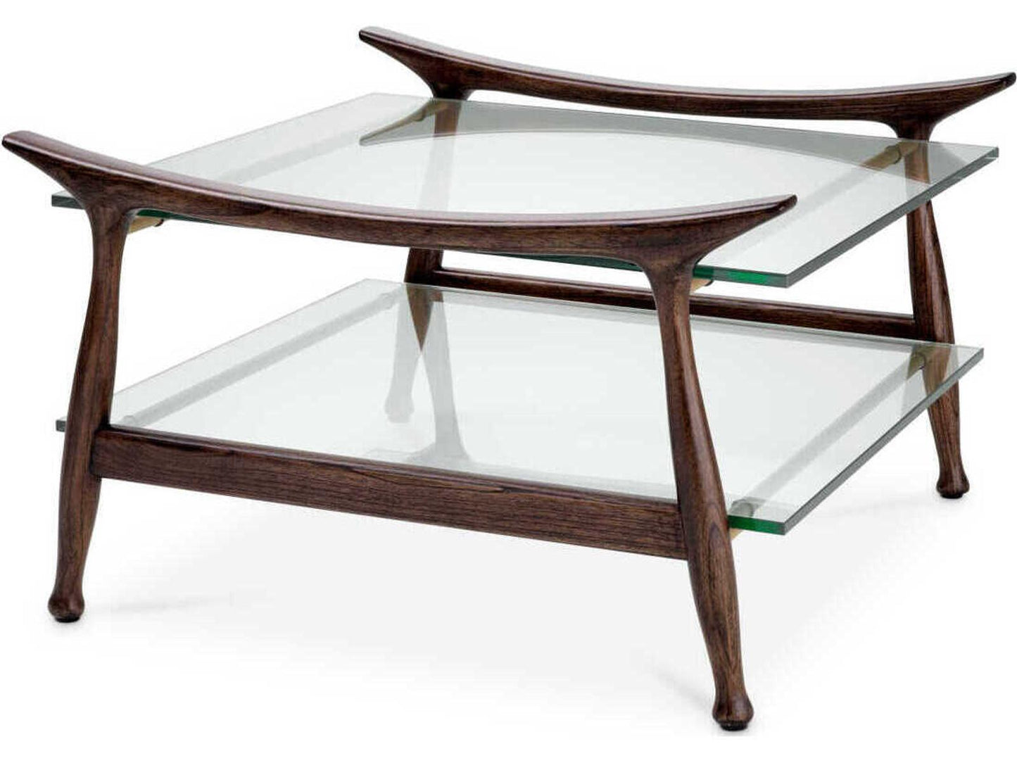 Manzo Coffee Table in Classic Brown Finish with Clear Glass