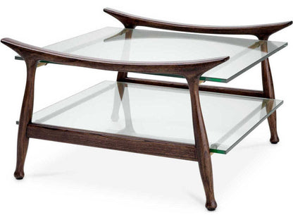 Manzo Coffee Table in Classic Brown Finish with Clear Glass