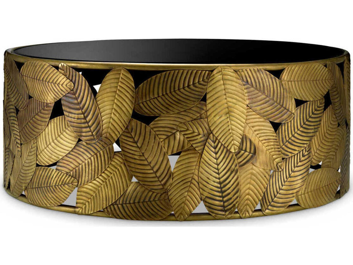Botanico Round Coffee Table in Vintage Brass and Black Beveled Glass