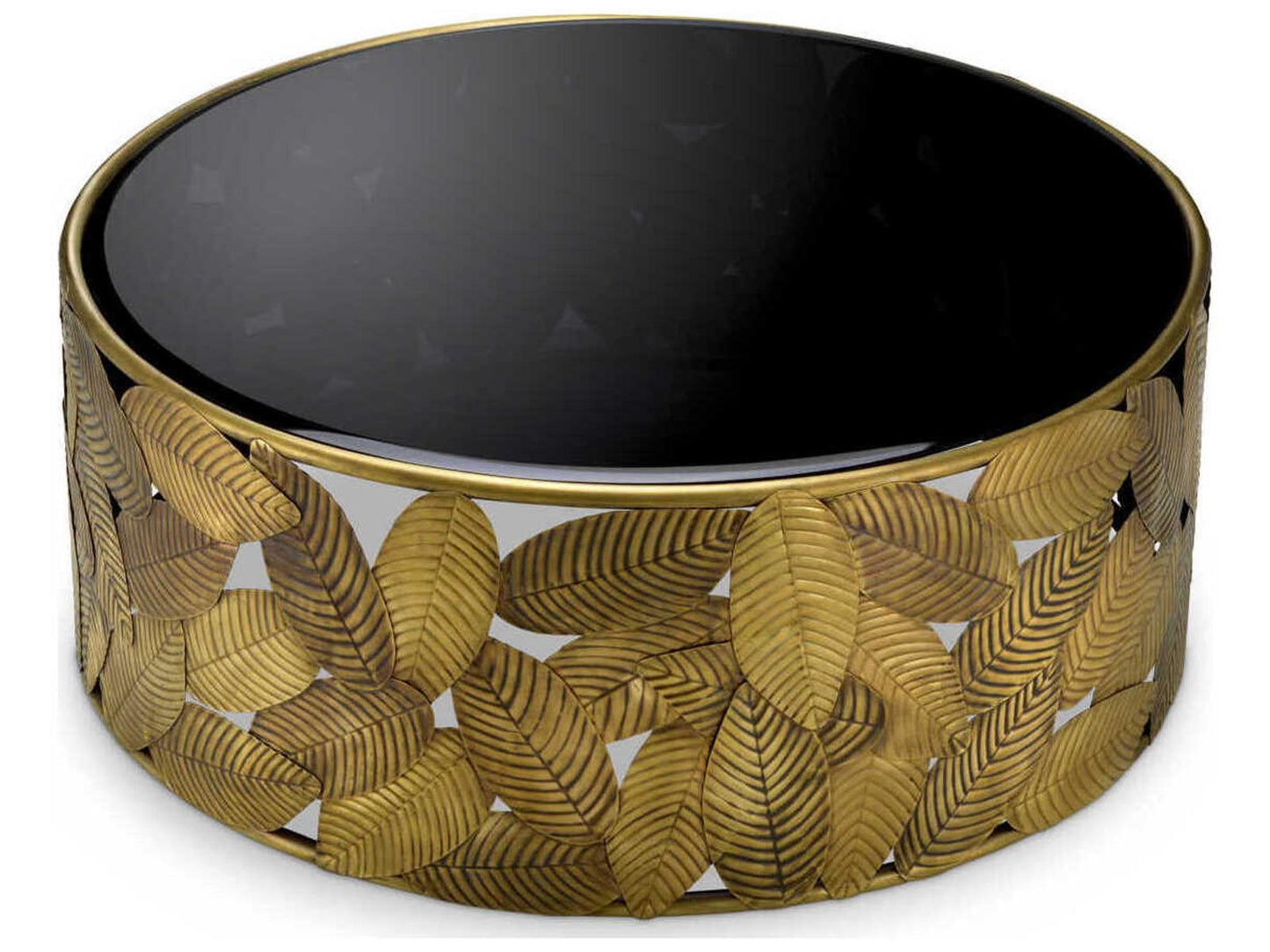 Botanico Round Coffee Table in Vintage Brass and Black Beveled Glass