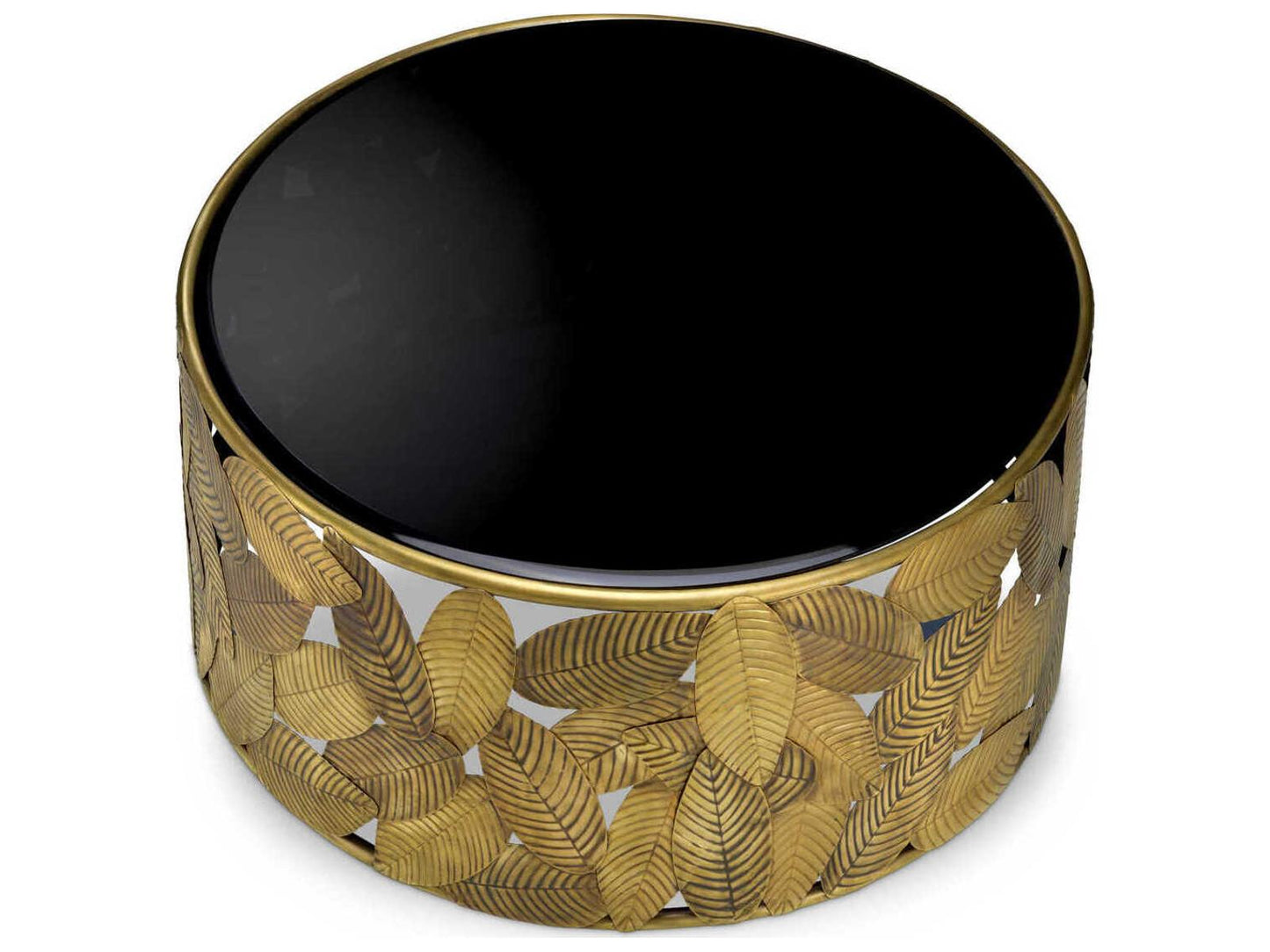 Botanico Round Coffee Table in Vintage Brass and Black Beveled Glass