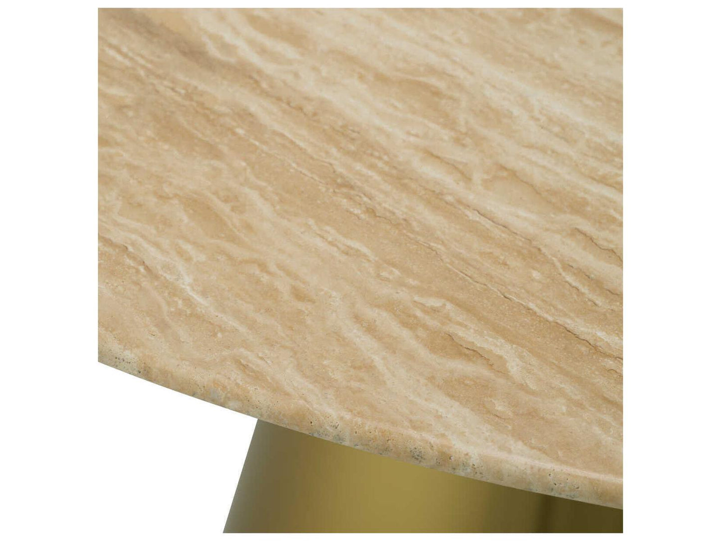 Nathan Round Dining Table with Brushed Brass Base and Travertine Top
