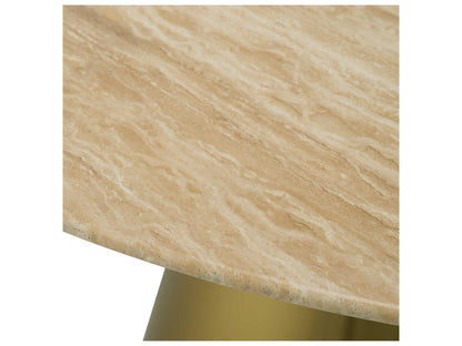 Nathan Round Dining Table with Brushed Brass Base and Travertine Top