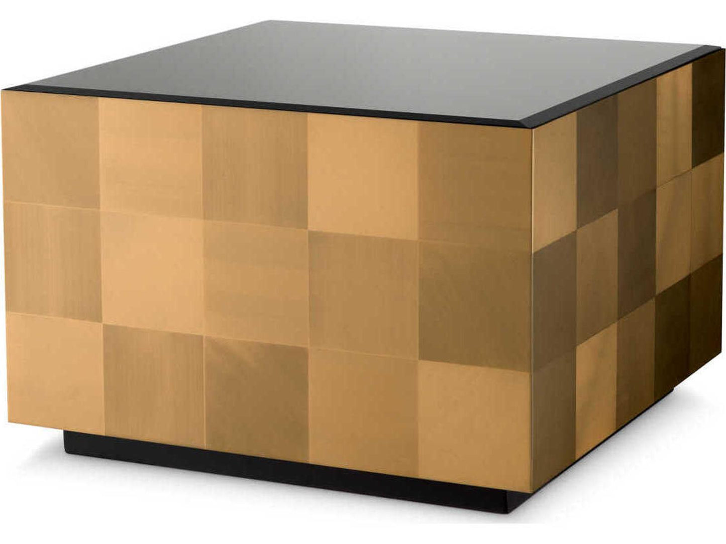 Saint John Square Coffee Table in Brushed Brass with Black Glass