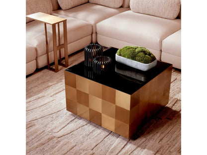 Saint John Square Coffee Table in Brushed Brass with Black Glass