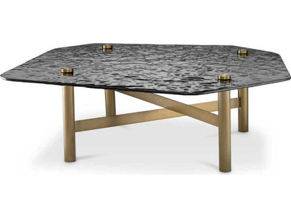 Cortes Square Coffee Table in Brushed Brass with Textured Smoke Glass