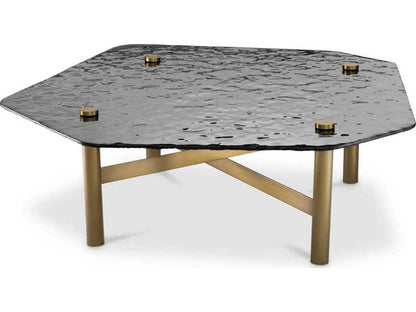 Cortes Square Coffee Table in Brushed Brass with Textured Smoke Glass