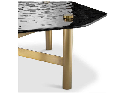 Cortes Square Coffee Table in Brushed Brass with Textured Smoke Glass
