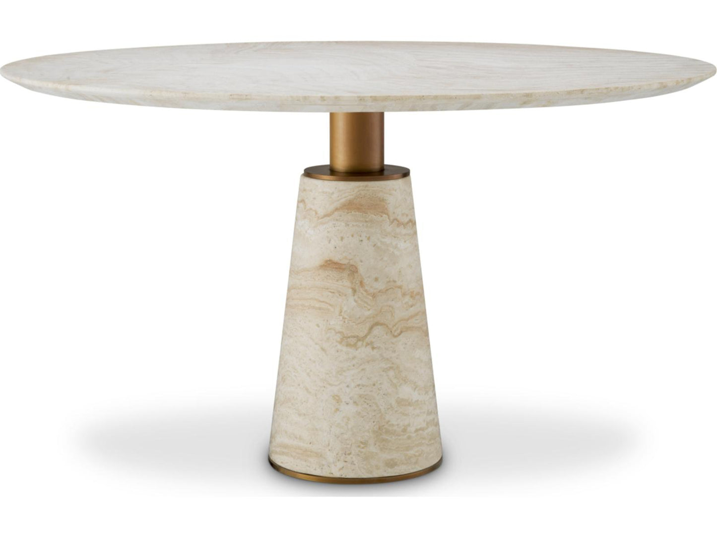 Genova Round Dining Table in Travertine and Brushed Brass