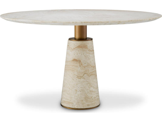 Genova Round Dining Table in Travertine and Brushed Brass