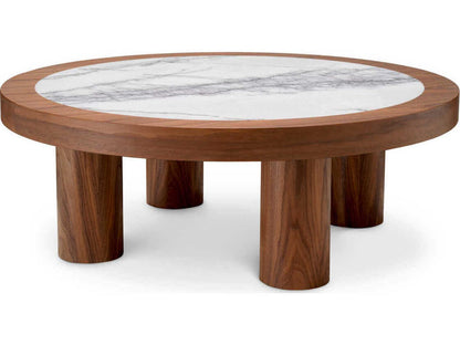 Presedio Round Coffee Table Walnut Veneer Bianco Lilac Marble