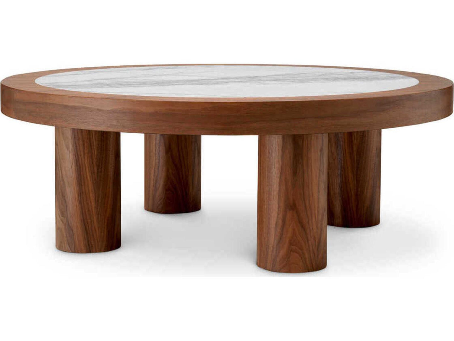 Presedio Round Coffee Table Walnut Veneer Bianco Lilac Marble
