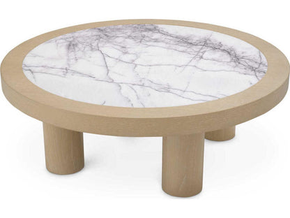 Presedio Round Coffee Table Washed Oak Veneer and Bianco Lilac Marble
