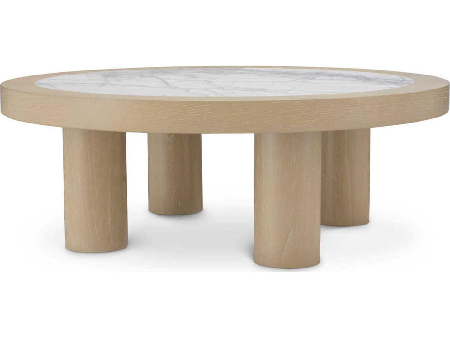 Presedio Round Coffee Table Washed Oak Veneer and Bianco Lilac Marble