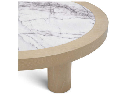 Presedio Round Coffee Table Washed Oak Veneer and Bianco Lilac Marble