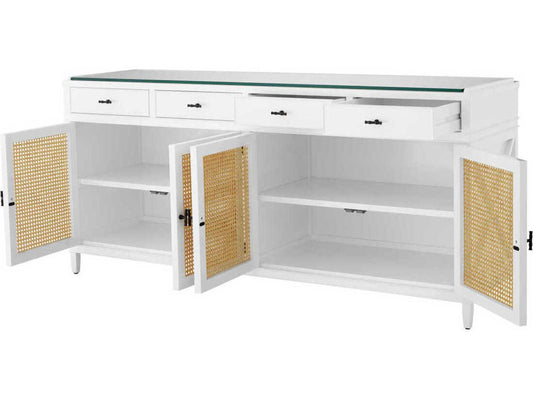 Bahamas Piano White Dresser with Natural Cane Accents