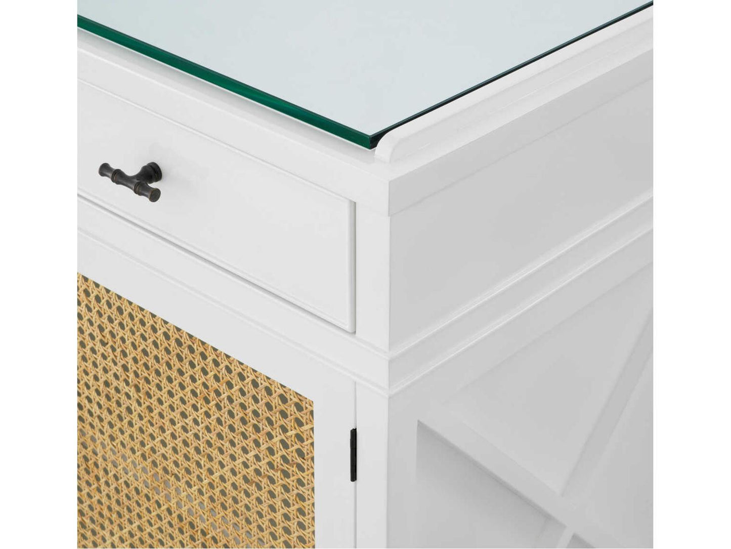 Bahamas Piano White Dresser with Natural Cane Accents