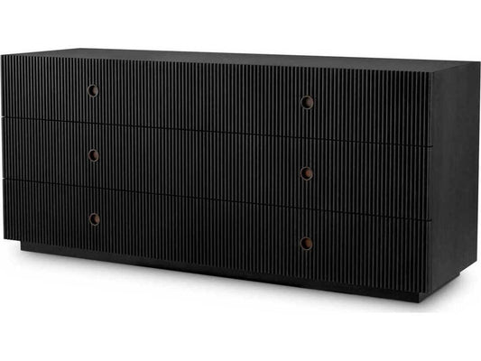 Dimitrios Drawer Chest in Charcoal Grey Oak Veneer with Bronze Accents