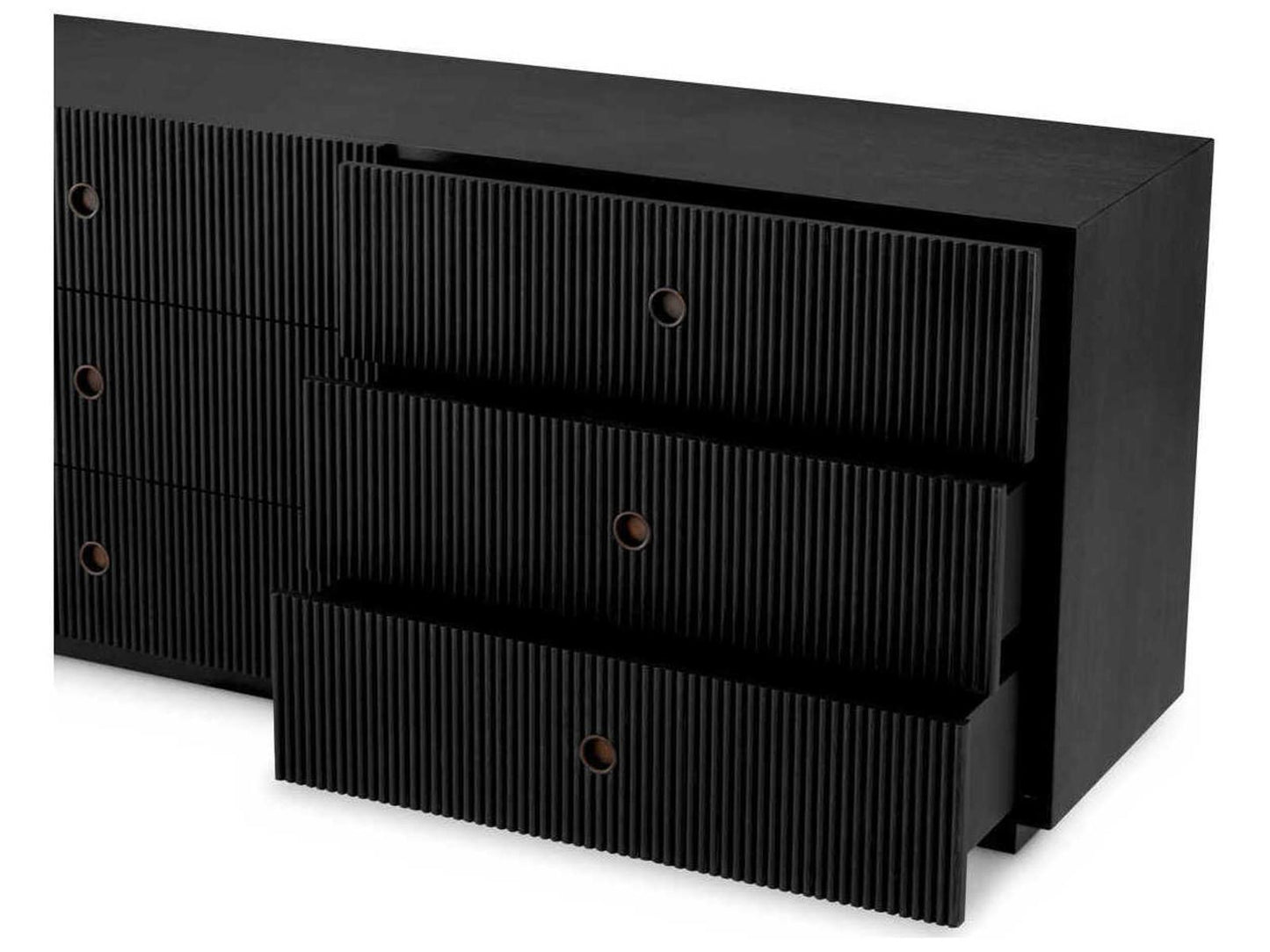 Dimitrios Drawer Chest in Charcoal Grey Oak Veneer with Bronze Accents