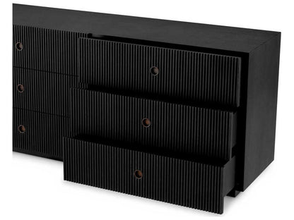 Dimitrios Drawer Chest in Charcoal Grey Oak Veneer with Bronze Accents