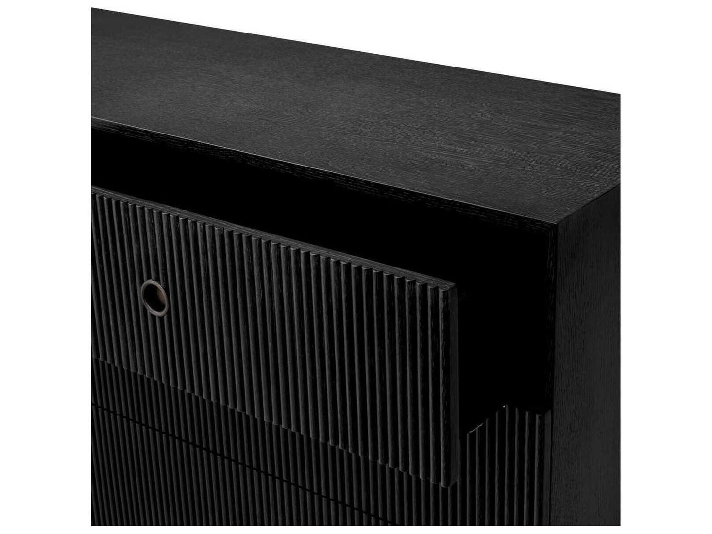 Dimitrios Drawer Chest in Charcoal Grey Oak Veneer with Bronze Accents