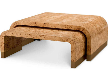 Quinton Rectangle Coffee Table Set of 3 in Light Brown Mappa Burl Veneer
