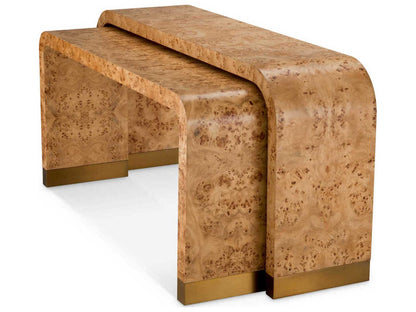 Quinton Light Brown Mappa Burl Veneer Set of 2 Console Table