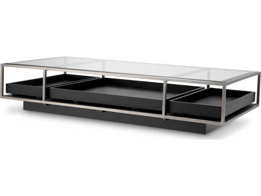 Roxton Rectangle Coffee Table Brushed Steel and Black Veneer