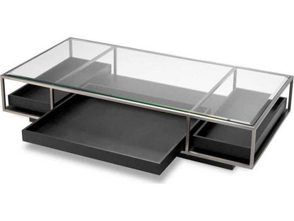 Roxton Rectangle Coffee Table Brushed Steel and Black Veneer