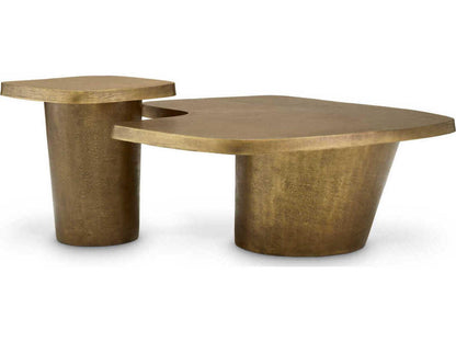 Pierro Set of 2 Round Coffee Tables in Vintage Brass Aluminum
