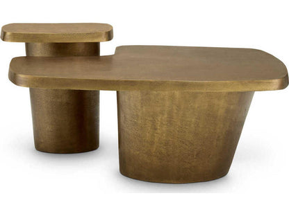 Pierro Set of 2 Round Coffee Tables in Vintage Brass Aluminum
