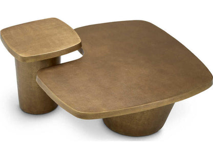 Pierro Set of 2 Round Coffee Tables in Vintage Brass Aluminum