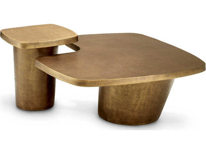 Pierro Set of 2 Round Coffee Tables in Vintage Brass Aluminum