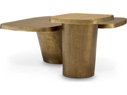 Pierro Set of 2 Round Coffee Tables in Vintage Brass Aluminum