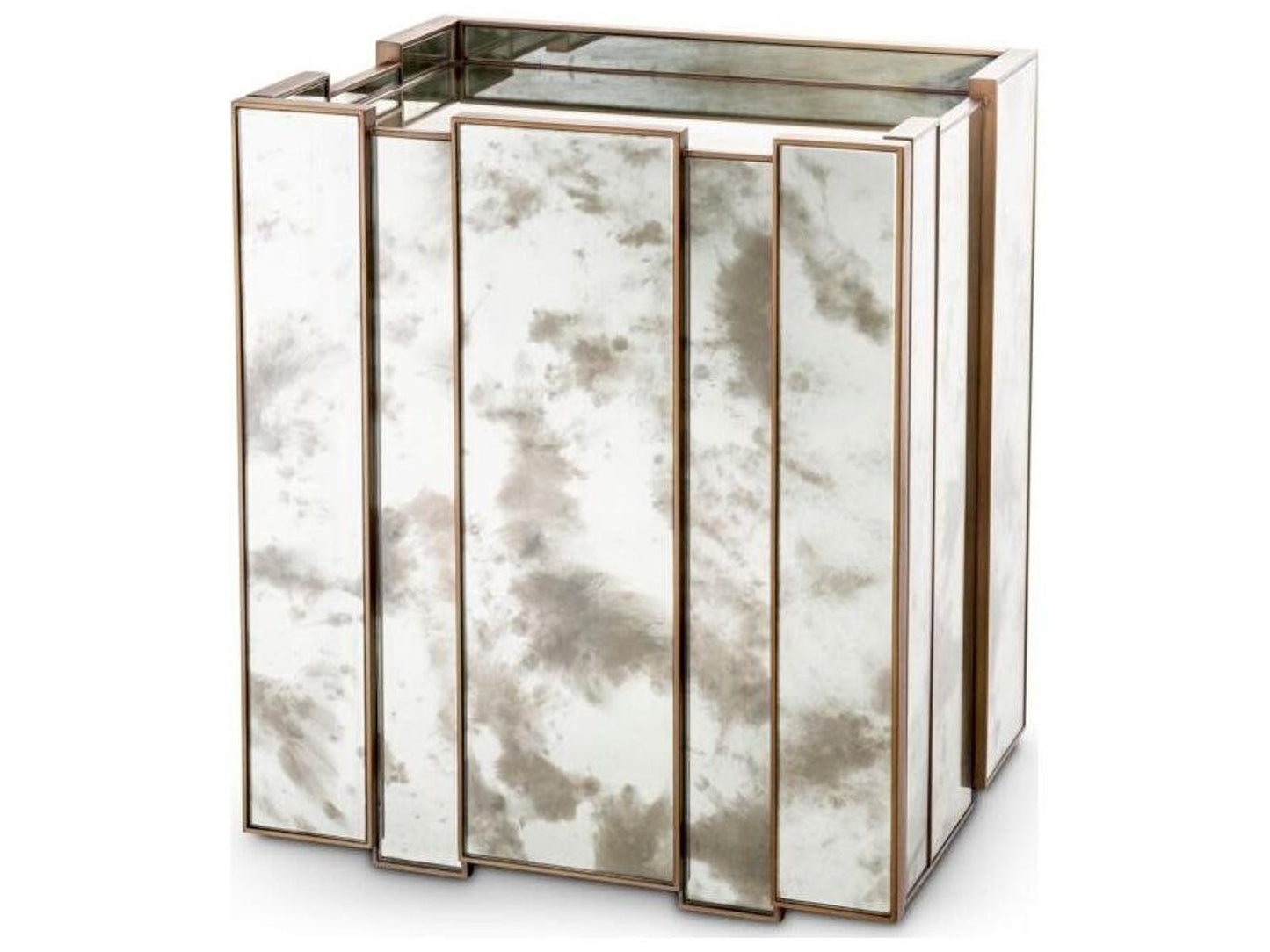 Ethnicraft Nightstand Nottingham Left Antique Mirror Glass Brushed Brass Finish