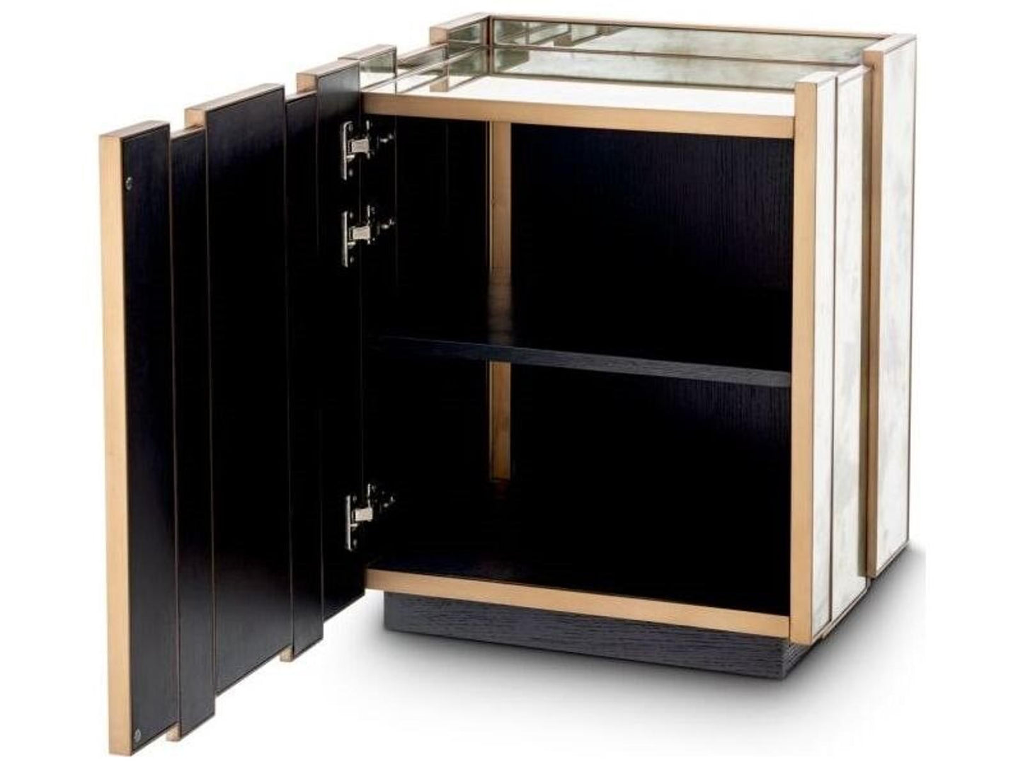 Ethnicraft Nightstand Nottingham Left Antique Mirror Glass Brushed Brass Finish