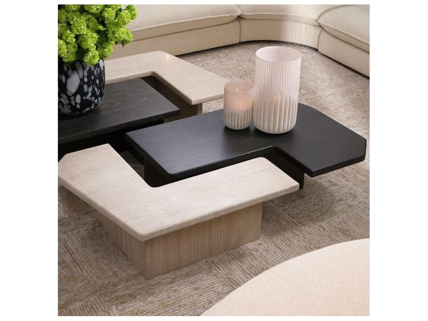 Ethnicraft Coffee Table Yardham Travertine Charcoal Grey Oak Veneer Set Of 2
